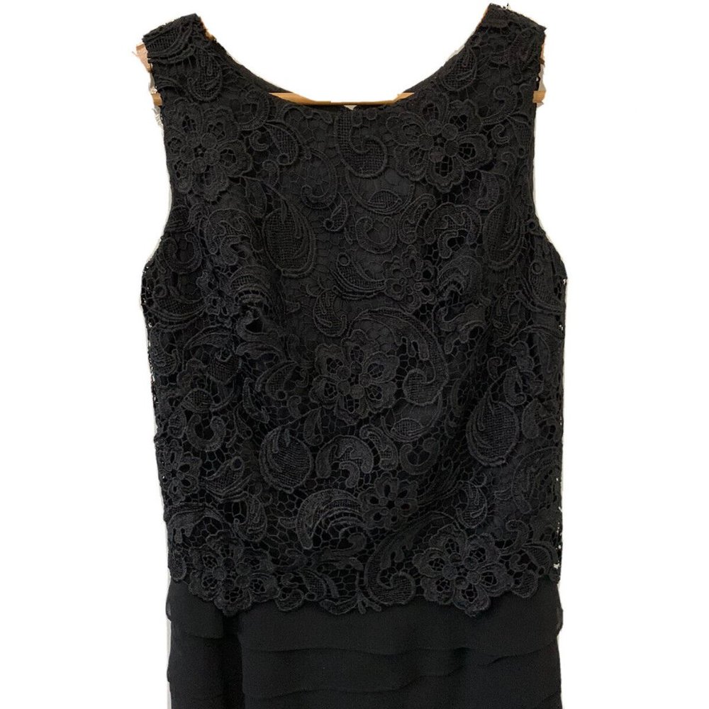 Vintage Jones New York Sleeveless Black Cocktail Lace and Ruffle Dress 4P